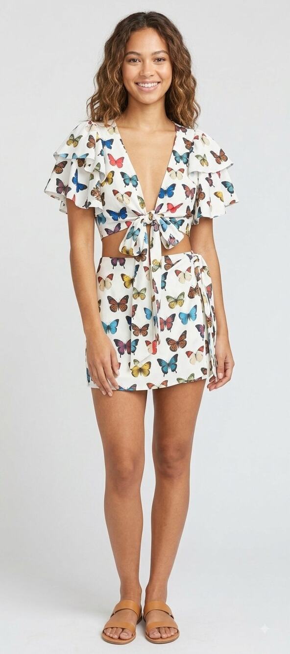 Show Me Your Mumu White Butterfly Print Top Skort Set NWT Small
